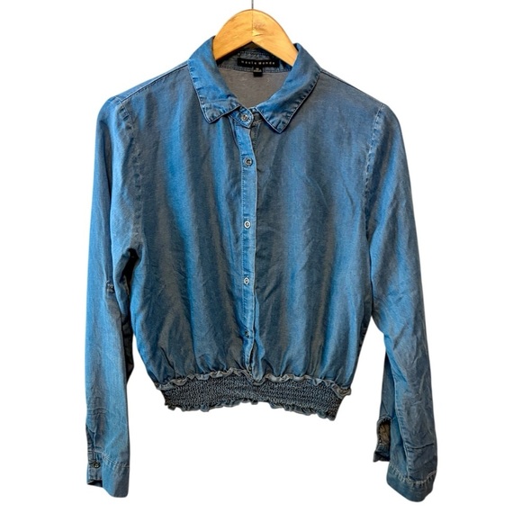 Haute Monde Denim Smock Waist Long Sleeve Blouse, Womens size Medium - Picture 13 of 13